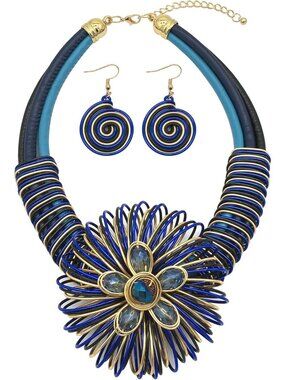 Bold Tribal Statement Necklace & Earring Set | Colorful Handmade African Jewelry